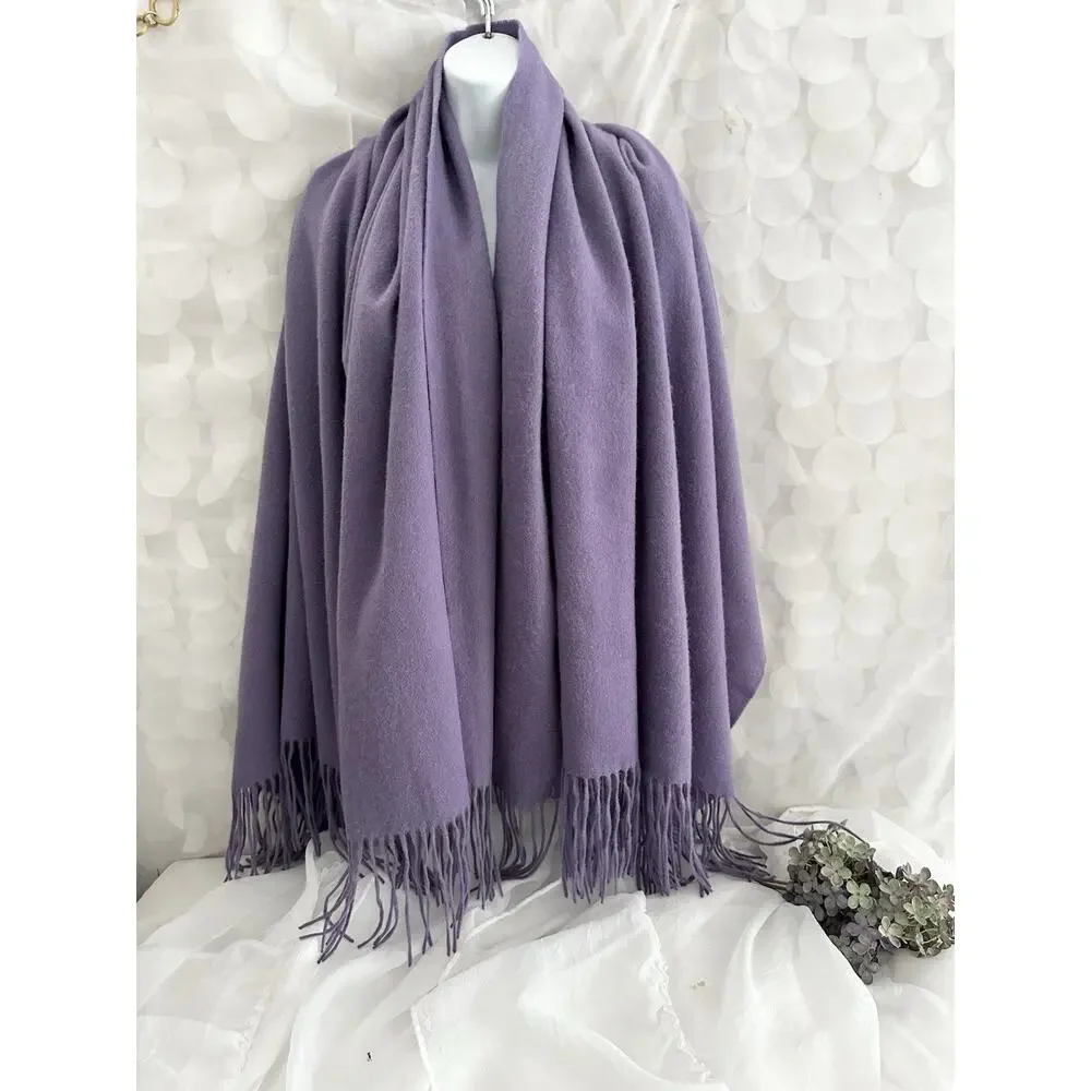 PUR CASHMERE 100% Cashmere Wrap Pashima Shawl Lavender Fringed INNER MONGOLIA